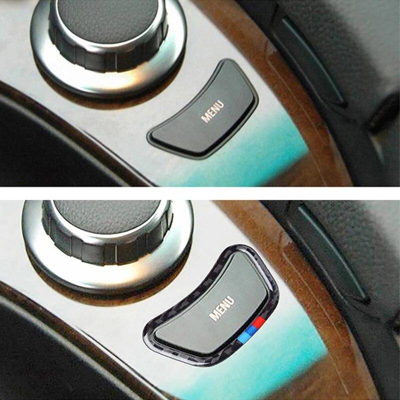 Carbon Fiber Car Center Control MENU Button Frame Decorative Sticker For BMW 5 Series E60 520 525li 2005-10 Interior Accessories