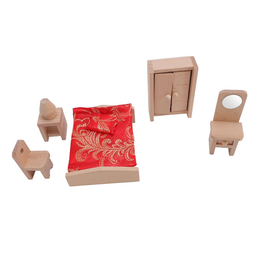 Wooden Dollhouse Bedroom Furniture Set Simulation Miniature Furniture Toy Set Pretend Play