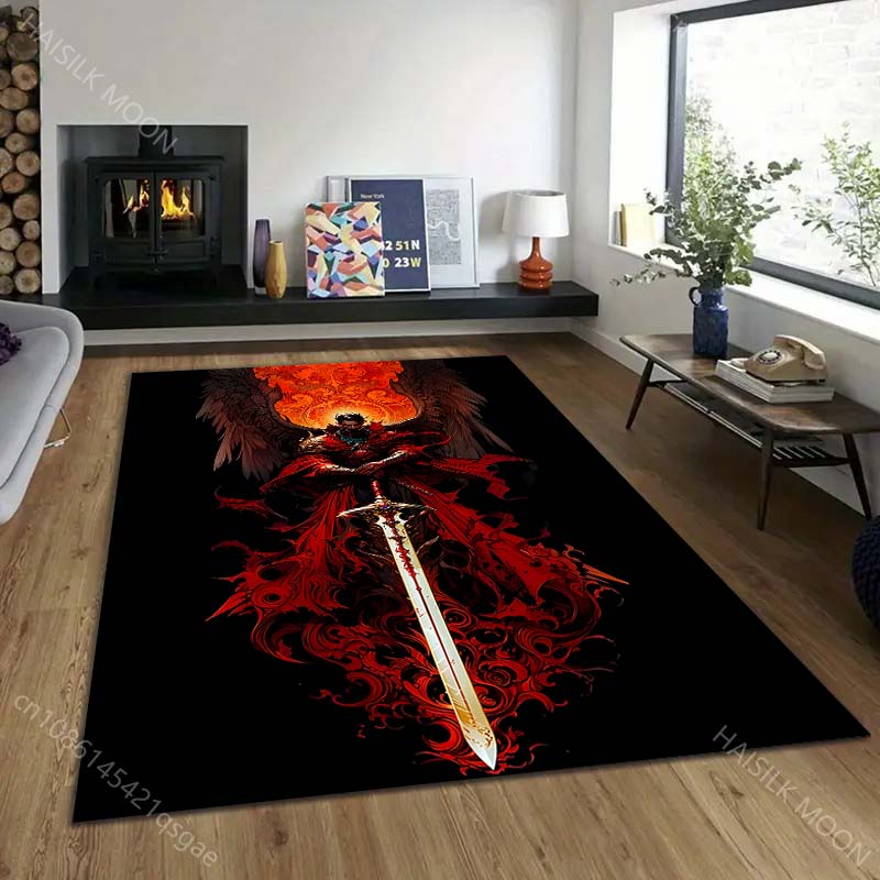 1PC Angel with sword, red cloak Print Carpet Rug for Living Room Bedroom Sofa Doormat Home Decor Non-slip Floor Mat