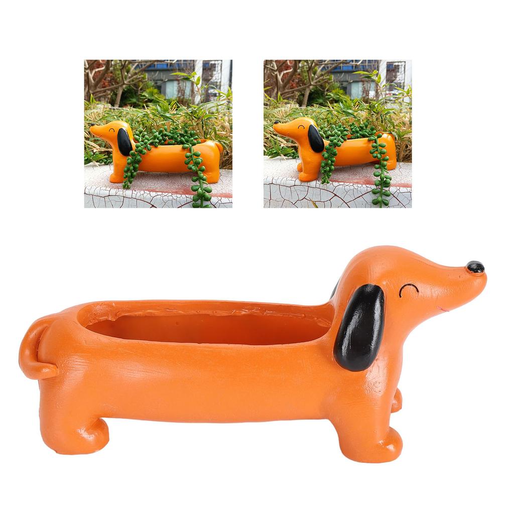 Resin Dog Flower Pot, Cute Dachshund Garden Planter for Indoor and Outdoor, Waterproof Planter Easy to Clean with Heat Resistance, Great Choice
