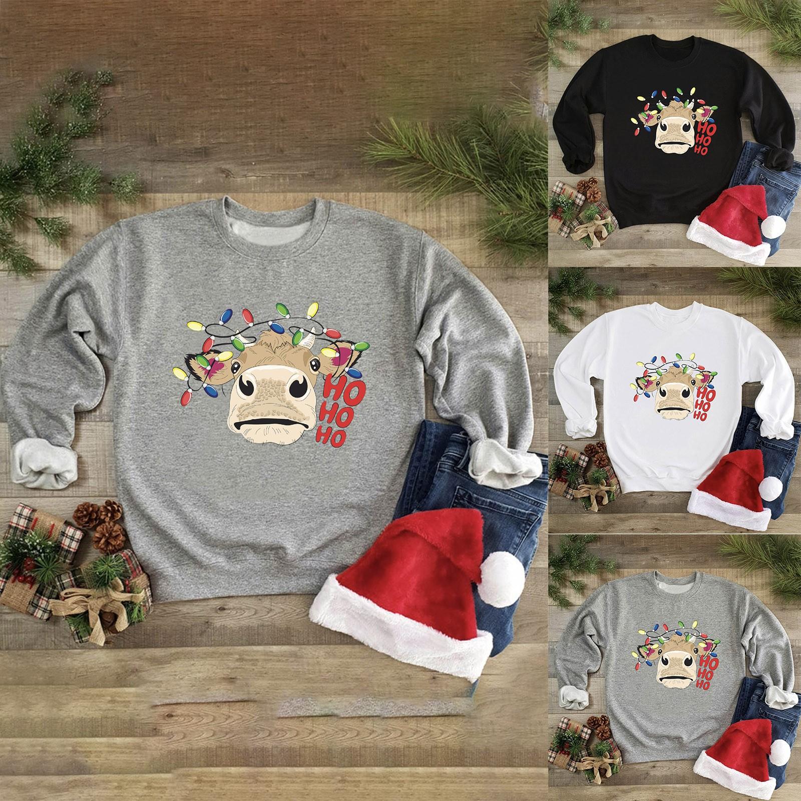 

Модные женские повседневные рождественские свободные топы с длинным рукавом с принтом, футболка