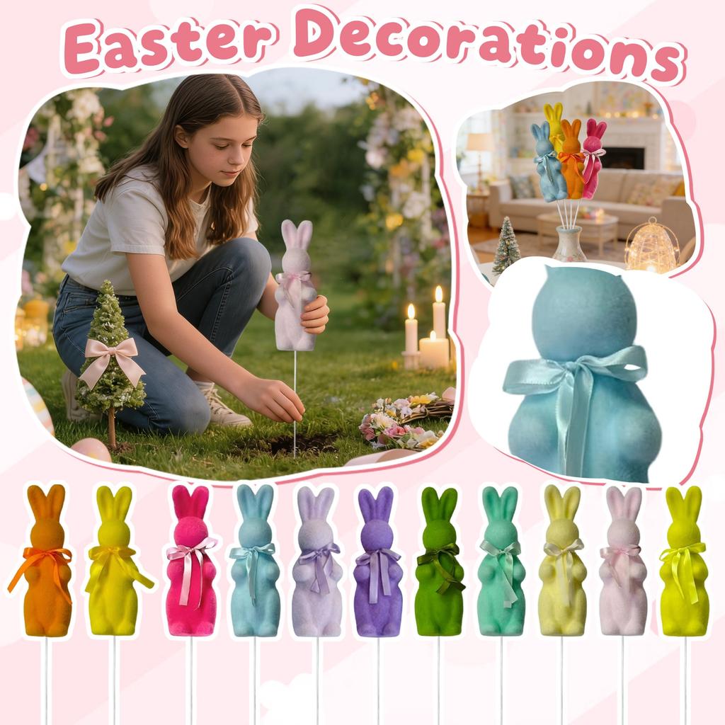 Simulated Short-Pile Moss Easter Bow Bunny Home Decoration For Gardens And Patios.