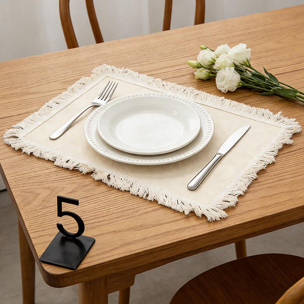 Nordic Solid Color Cotton Linen Placemat With Fringes For Dining Table Decor