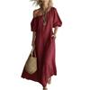 Women One Shoulder Maxi Dress Loose Fit Puff Sleeve Summer Casual Long Dress Lightweight Fabric Flowy Design