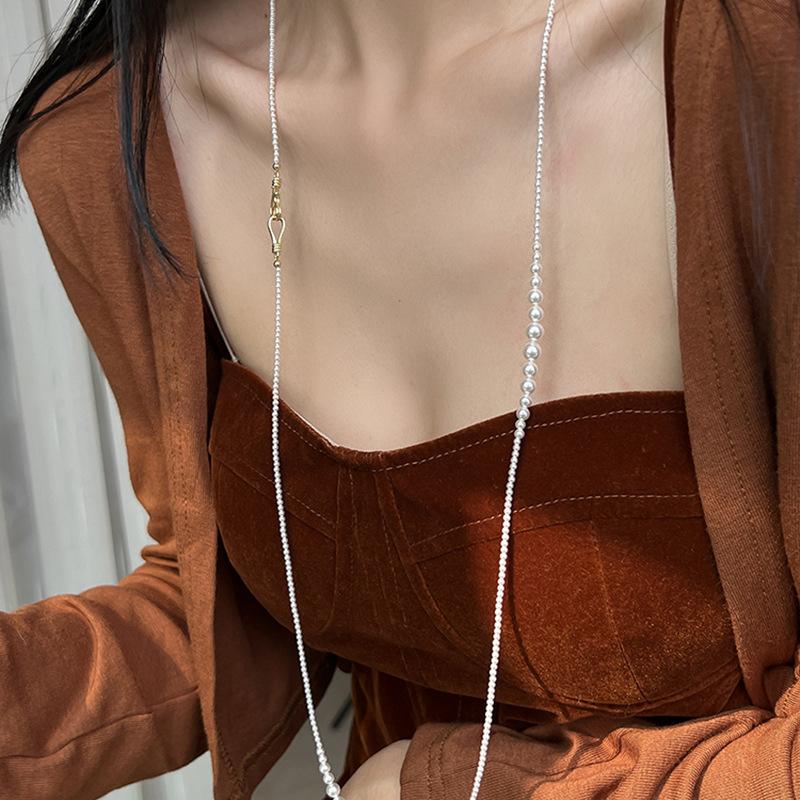 Irregular Pearl Long Necklace Accessories High-end French Fashion Light Luxury Collarbone Chain Versatile Necklace Women