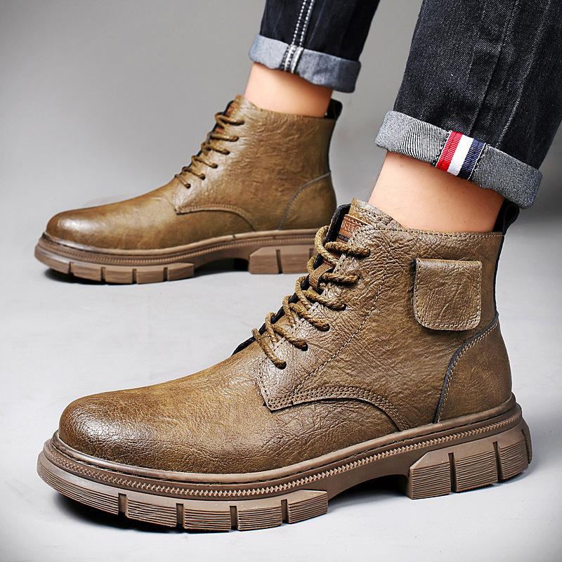 2025 Autumn New Martin Boots Winter Velvet Warm High-top Tooling Leather Boots Medium-top British Casual Leather Shoes