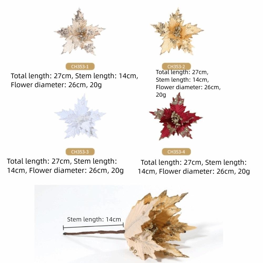 26CM Konstgjord Julstjärna Blomma Paljetter Glittrande Jul Glitter Blomma Glitter Simulering Blommor Julgransprydnad