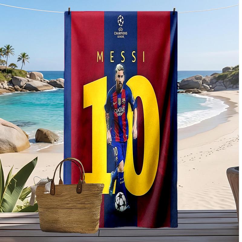 Lionel Messi Aufdruck Strandtuch Schnelltrocknend Weiches Handtuch Tragbar Große Rechteckige Stranddecke für Reisen Schwimmbad