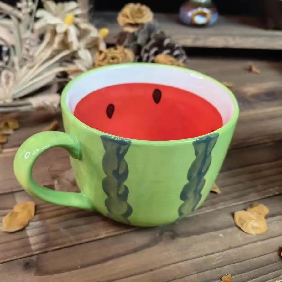 Creative Red Watermelon Cup Ceramic Net Red Mug Drinking Water Family Lovely Coffee Milk Cup Kawaii Mug