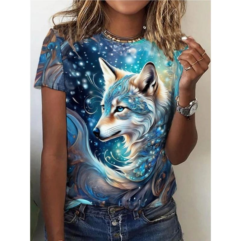 Women's Summer Fashion Casual Loose Plus Size Tiger 3D Printed Round Neck Short Sleeved T-shirt Top 6XL