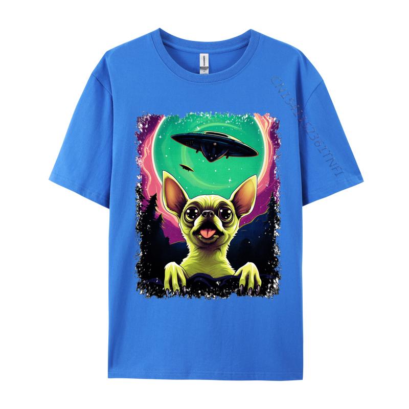 100 Cotton Fabric Men Chihuahua Puppy Surprised Ufo Flying Saucer T Shirt Casual Tops Shirt 2024 Newest Tops Shirt