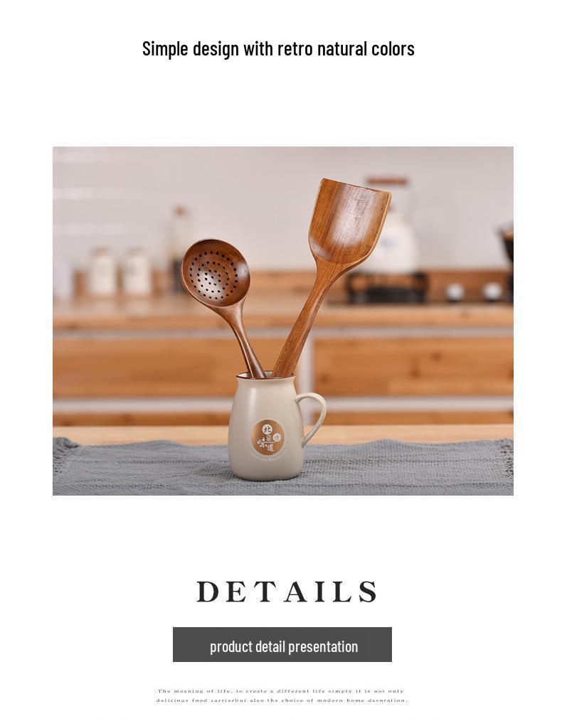 Set di pentole antiaderenti in teak thailandese: Spatola in Legno, Spatola per Saltare in Padella e Mestolo