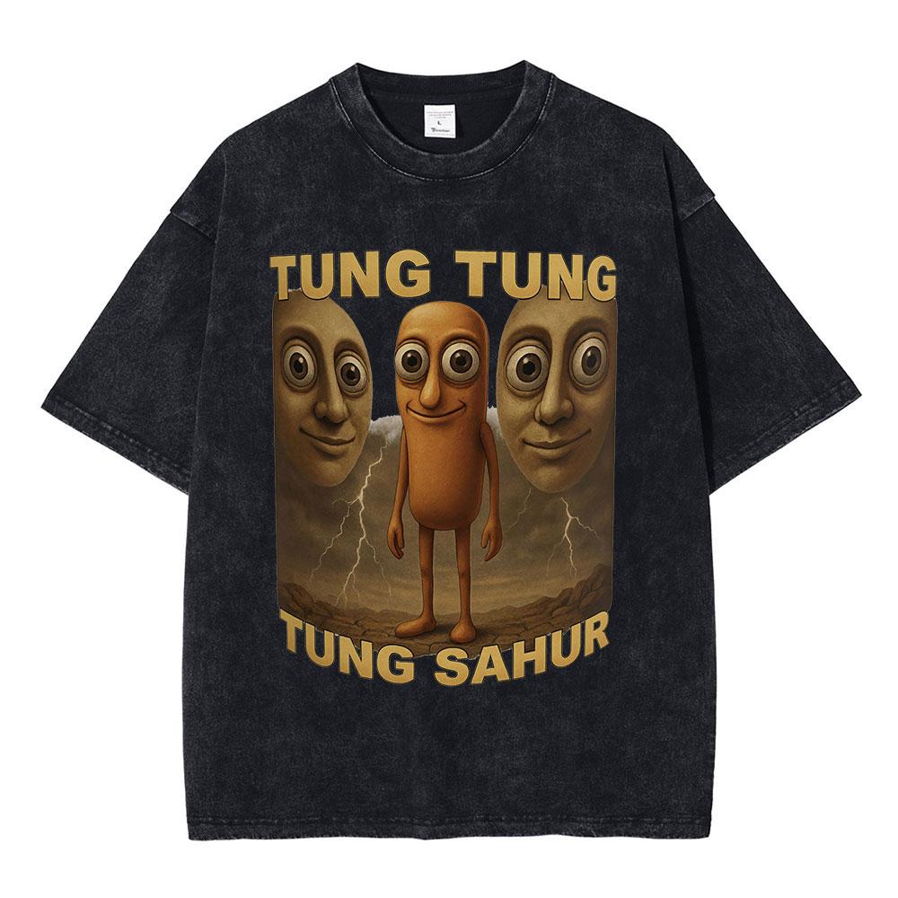 Italian Brainrot Tralalero Tralala Tung Tung Tung Sahur Bombardiro Crocodilo Funny Meme T-shirt Men Women Vintage Washed T shirt