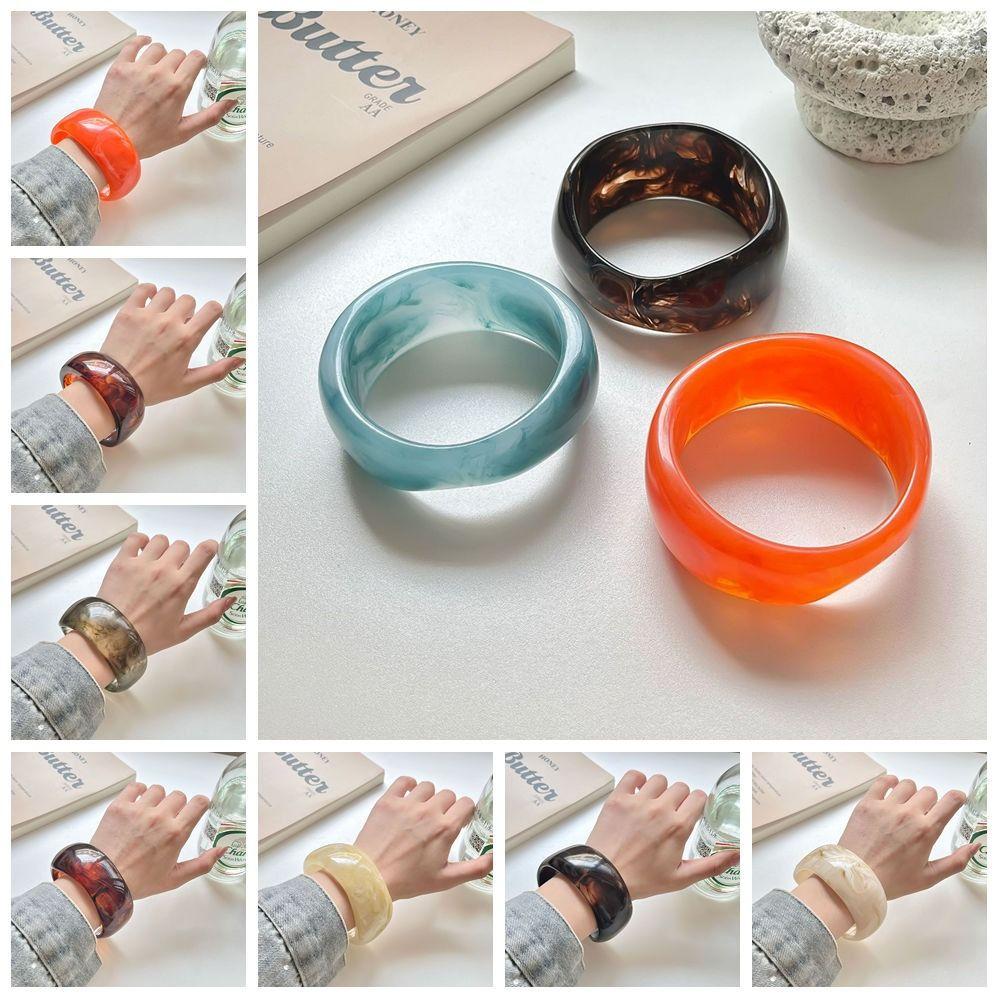 Bohemian Acrylic Bangle Smudging Transparent  Hand Ring Exaggerated Irregular Wide Bracelet  Girls