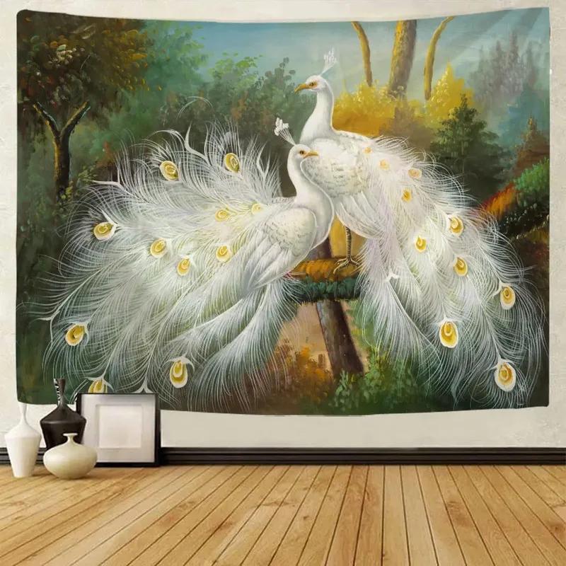 Peacock Trees Oil Painting Style Pattern Tapestry Home Wall Decoration Tapestry Bedroom Living Room Tapestry
