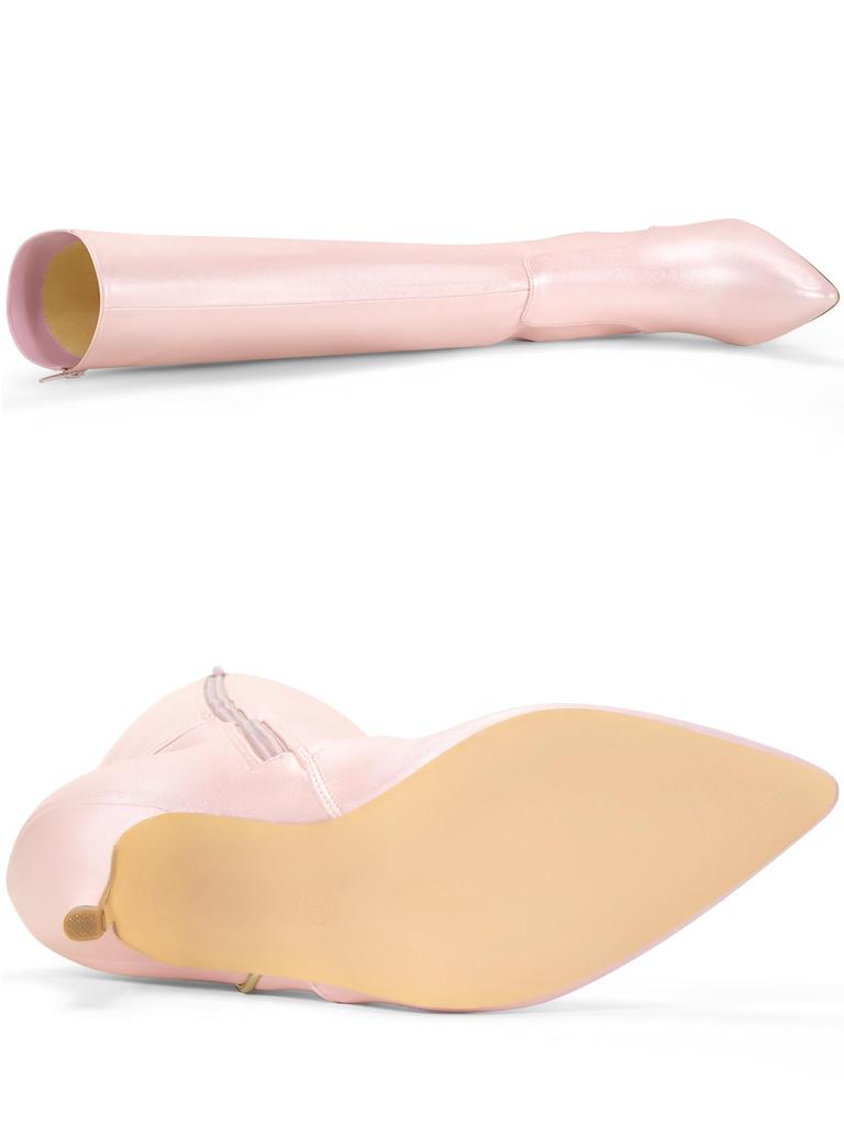 Allegra K Knee-High Boots with Stiletto Heels and Pointed Toes, Women's, Sparkly Pink, Size 25.0cm