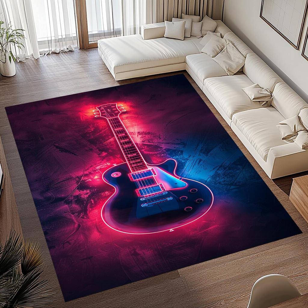 Vintage Music Guitar Instrument Print Area Rugs Anti-Slip Rug Carpets for Home Living Room Bedroom Bathroom Decor Floor Mat