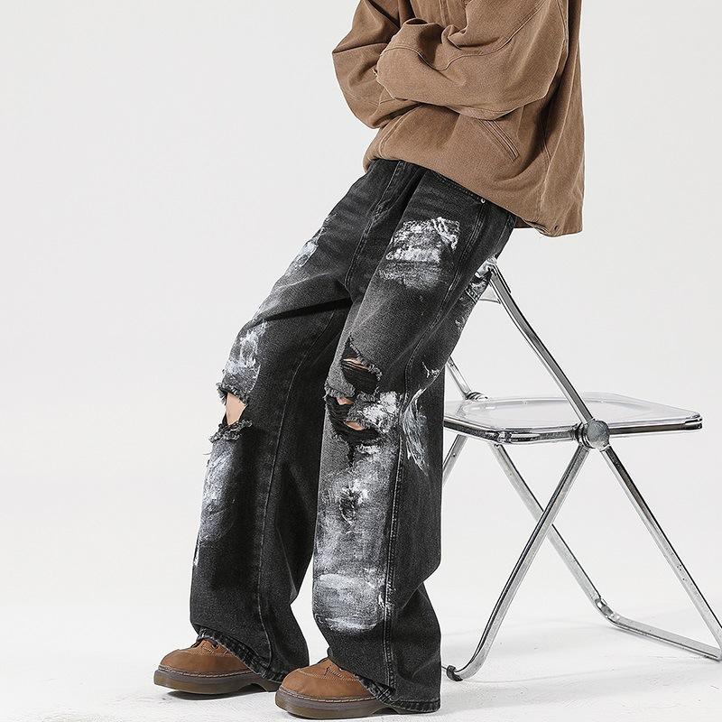 New Spring and Summer Scimitar Pants Dirty Pants Burned Fried Salt Water Washing Street Jeans Trousers