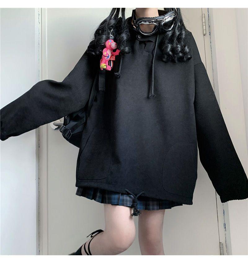 Women's Fleece-Lined Hooded Jacket: Loose Fit, Versatile Long-Sleeve Sweatshirt for 2024 Autumn/Winter, Japanese Student Style, Warm Top