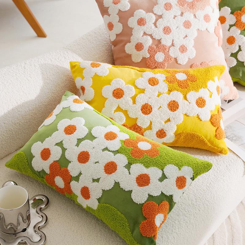 1pc, Daisy Floral Embroidered Throw Pillow Cover Cushion Pillow Case For Sofa Living Room, Home Decor Room Decor, Without Pillow Insert