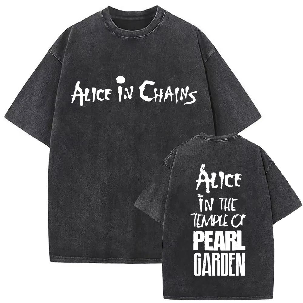 Washed Vintage Rock Band Alice In Chains Graphic Tshirts Men Women Retro Gothic Punk T Shirts Mens Oversized Short Sleeve Tops