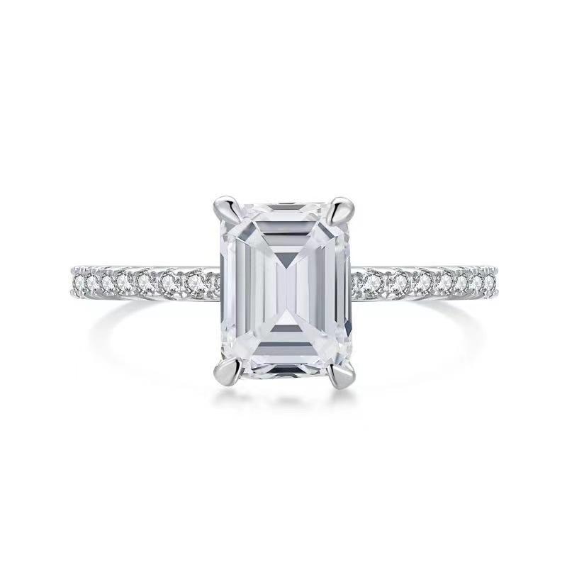Emerald Cut D Color Moissanite Ring for Women - European American Fancy Design