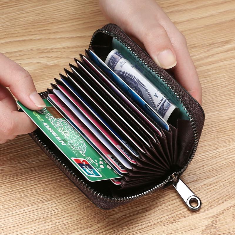 Schlankes, diebstahlsicheres Kartenetui aus echtem Leder für Herren und Damen mit großer Kapazität und Anti-Entmagnetisierungsfunktionen