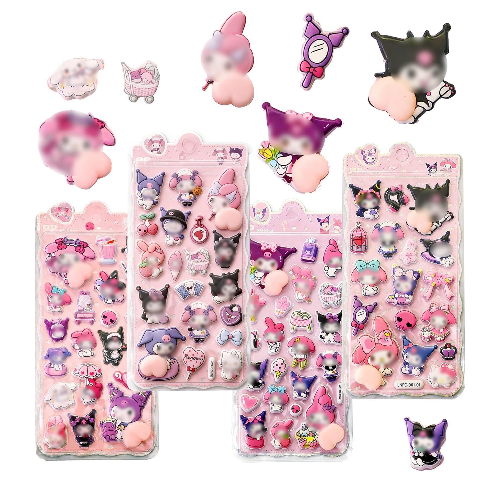 

XiaoJinLong 3D Cute Stickers Set of 4 Notebooks Phone Interior Decor Handmade Children’s Reward DIY Moe Butt Decorative Crafts