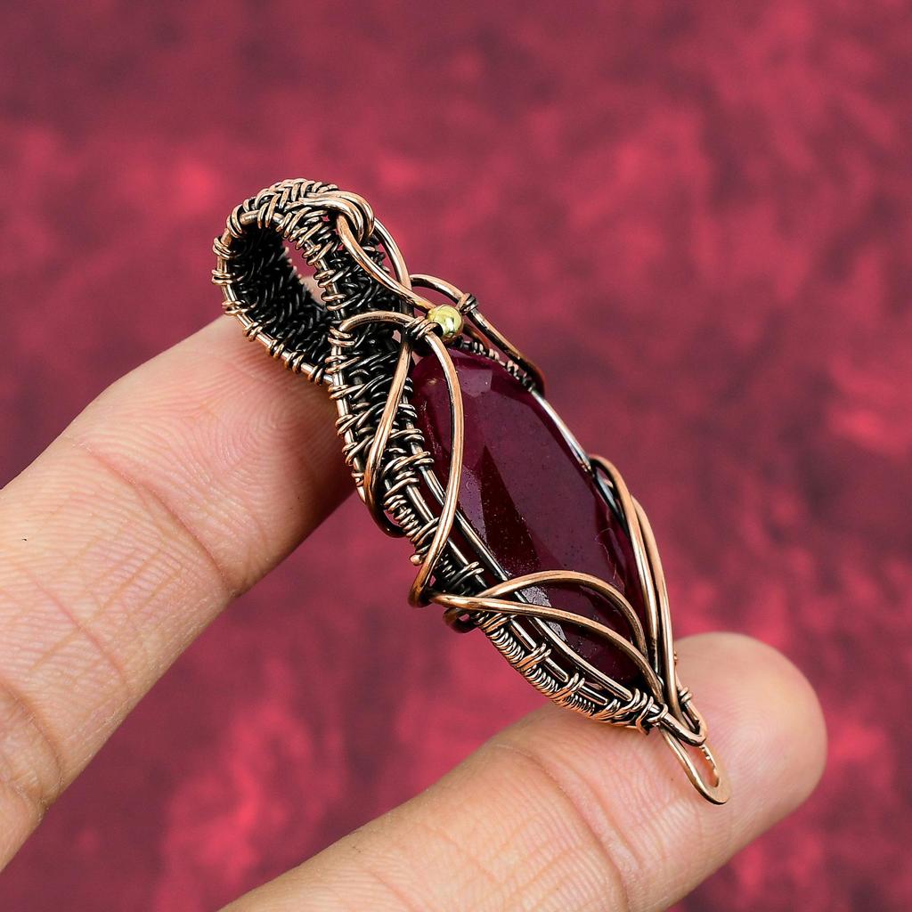 Faceted Kashmir Ruby Pendant Copper Wire Wrapped Jewelry Handmade Gemstone Pendant Unique Pendant Copper Wire Wrap Pendant Gifts For Mother