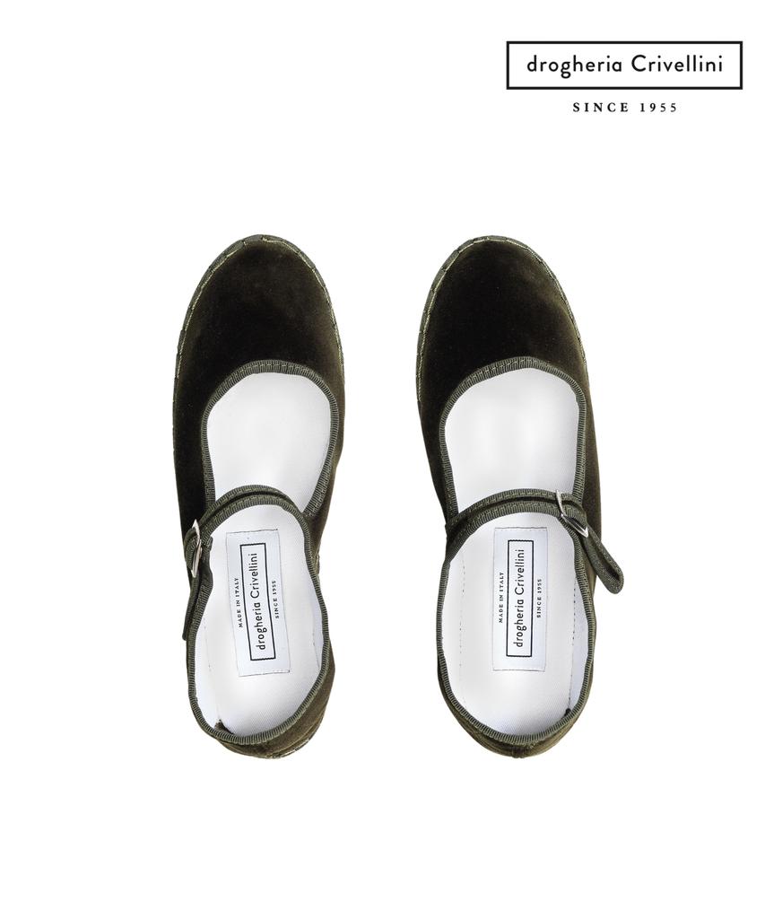 Drogheria Crivellini Cotton Velvet Mary Jane Flats_Green Collar
