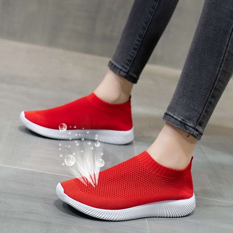 2025 Drei-Jahreszeiten neue Übergröße Sport bequeme flachsohlige Damen Einzelschuhe Fliegenstrickschuhe Studenten Freizeitschuhe Low-Top Schuhe