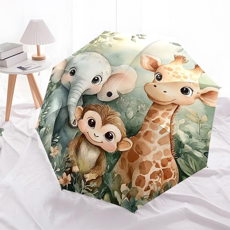 1PC Elephant Giraffe Monkey Umbrella-8-Rib Reinforced Portable Folding Travel Suitable for All Seasons Outdoor Daily , Fun Design-Z0449