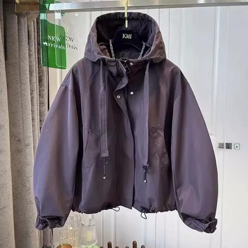 Trench Coat Women Spring Autumn Loose Long Sleeve Casual All-Match Hooded Windbreaker Outerwear Ladies Overcoat