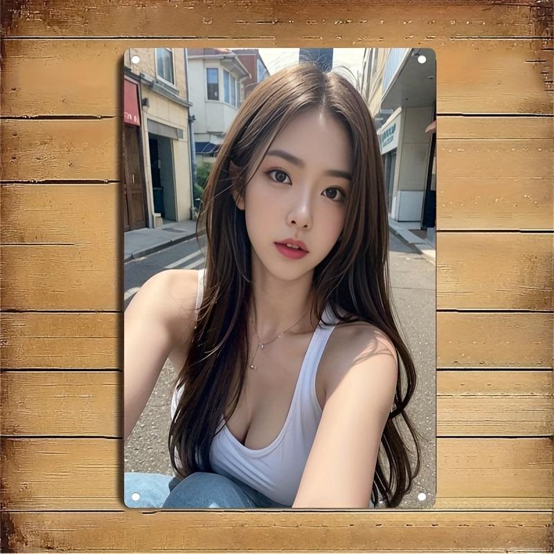 KBeauty Metal Wall Sign Korean Wave Iron Art with Cute Female Face Poster