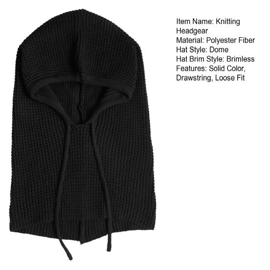 Strikket hodeplagg ensfarget justerbar snøring hettegenser skjerf høst vinter vindtett varm lue elastisk termisk lue