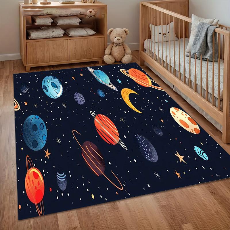 Hot Sale Vibrant Galaxy Planet Area Rug Non Slip Soft Floor Carpet for Living Room Bedroom Nursery Kid's Play Mat Entryway Decor