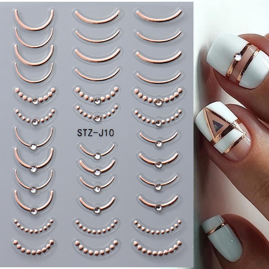 Strass 3D Linee Ondulate Argentate Adesivi per Unghie Decalcomanie Striscia Pizzo Perla Decorazioni per Nail Art Autoadesivi Gel Slider Manicure