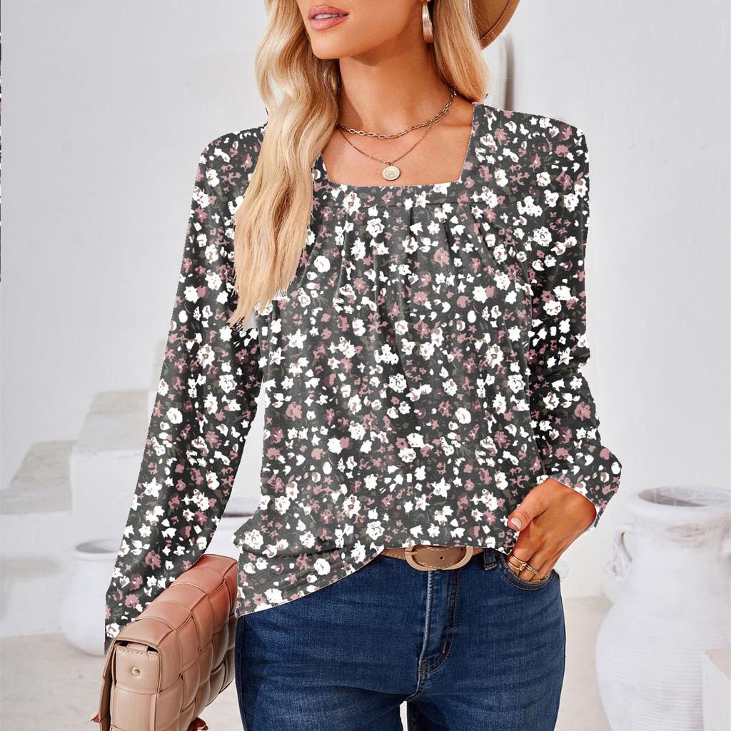 GMXIA Dame Mote Casual Sommer Langermet U-hals Bluser & Skjorter