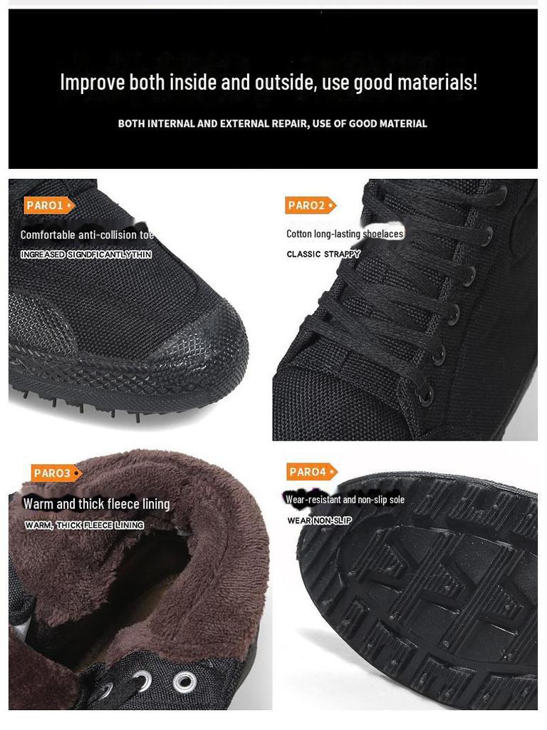 Men's Winter High-Top Canvas Boots with Velvet Lining - Warm, Durable, Cold-Proof Work Shoes