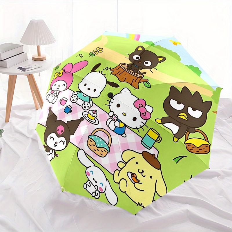 Hello Kitty, Sanrio Automatic Open/Close Umbrella-Cute Umbrella with Cute Design, Portable 3-Fold Compact Umbrella for Men & Women, Hallowee