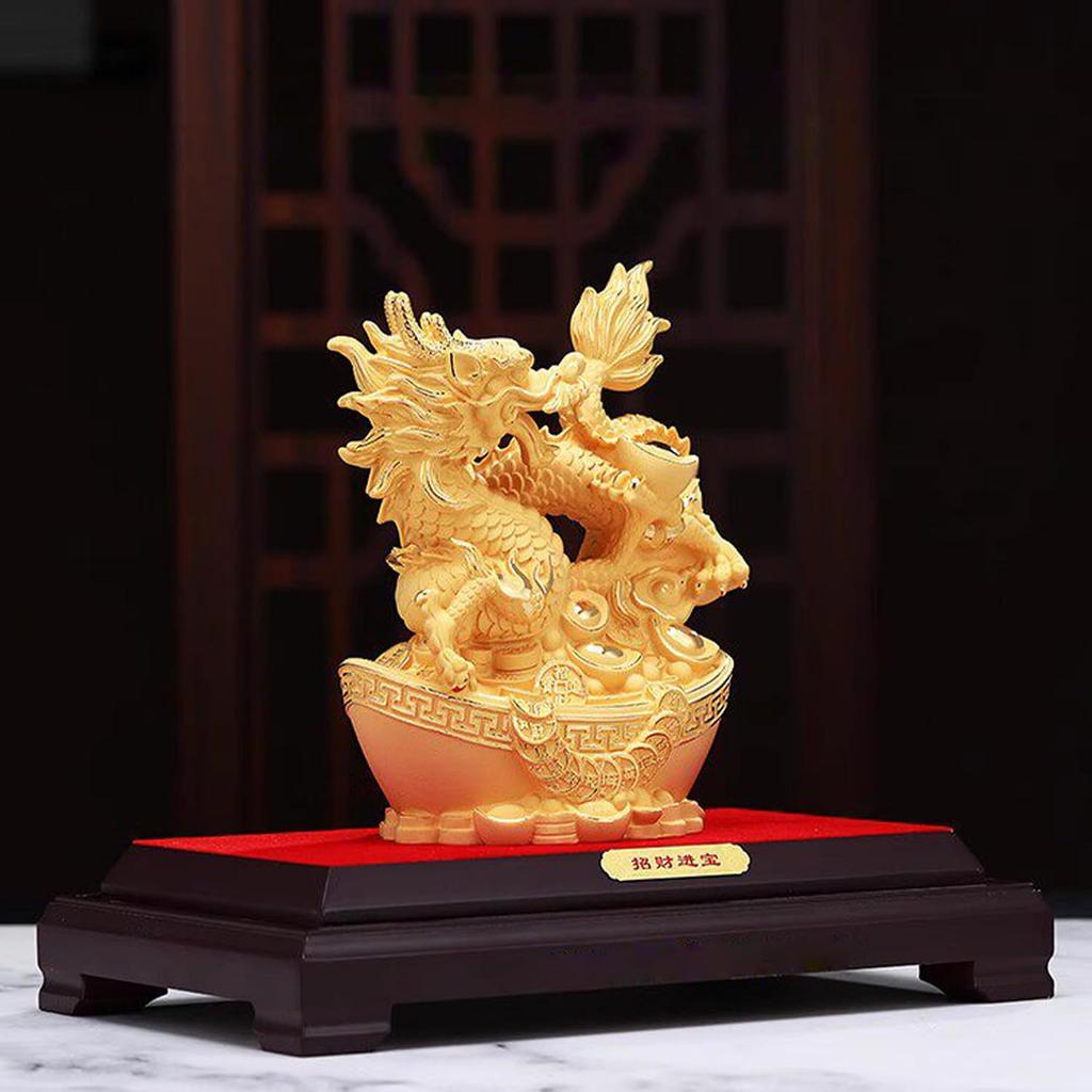 Majestic Wealth Gathering Dragon Figurine, Premium Sandblasted Metallic Sandy Finish, Classic Oriental Feng Shui Art Style Decor, Prosperity