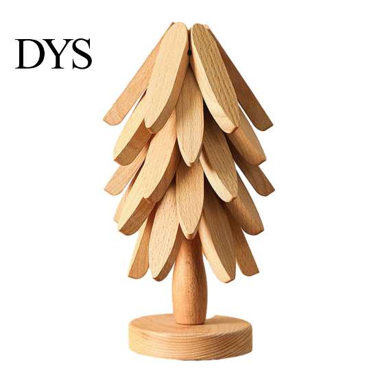 Non Slip Wood Trivet for Cast Iron Collapsible Wooden Trivets Hot Dishes, Christmas Tree Shaped Pot Mat Table, Heat Folding Potholder Resistant Holder