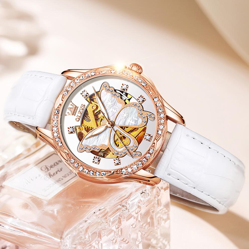 OLEVS New Fashion Luxury Ceramics Butterfly Surface Watch Women Automatic Mechanical Watches For Women Montre Femme Reloj
