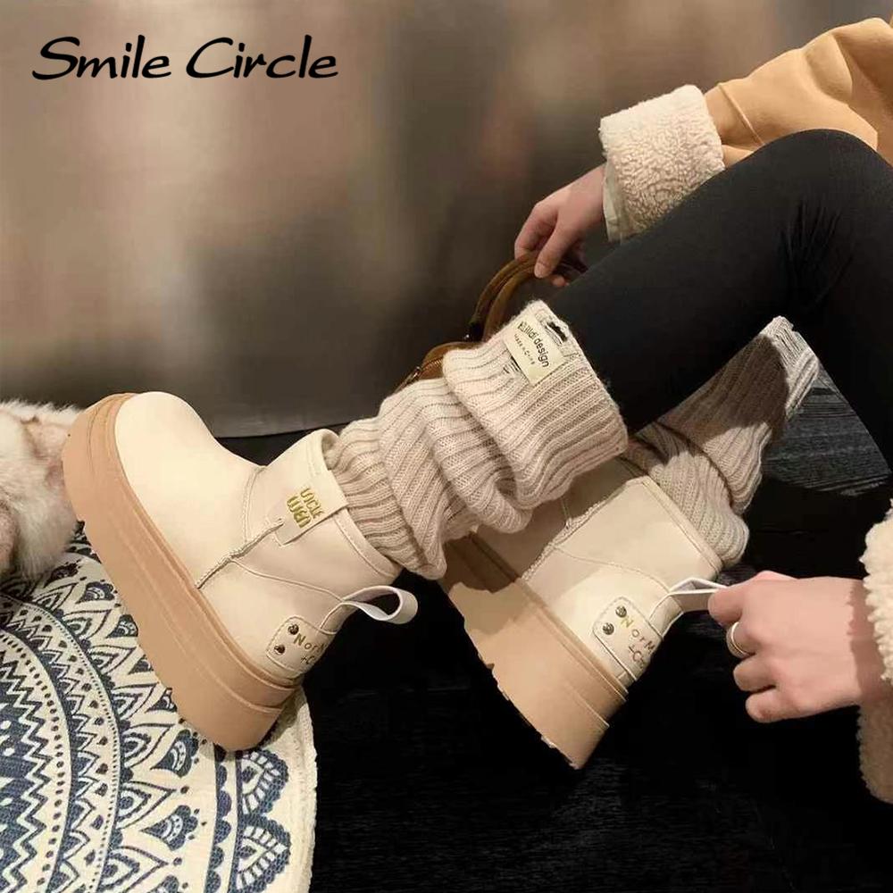 Genuine Leather Women Snow Boots Warm Wool Thick Bottom Boots Fashion Comfortable Casual Boots