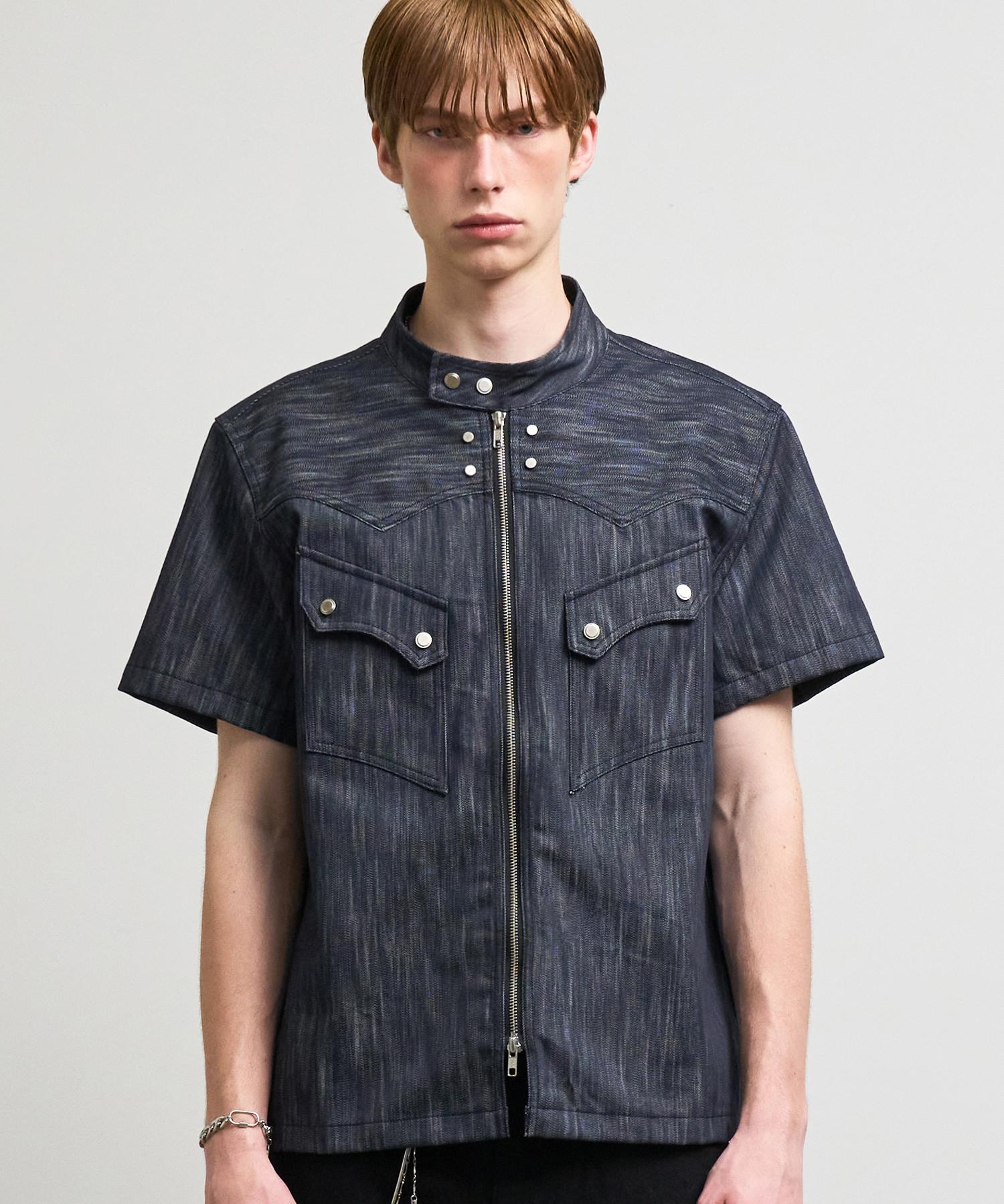 Rad Fiction Maverick Biker Collar Zip-Up Shirt / Indigo Indigo/L