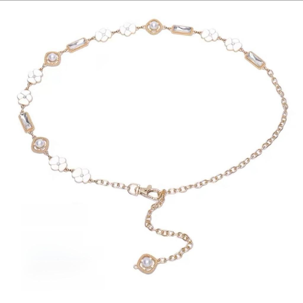 Gold Metal Waist Chain For Women Summer Dress Accessories With Water Diamond Embellishments