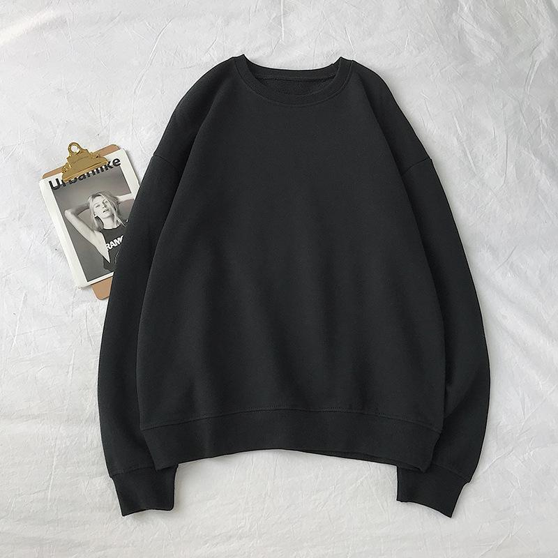 Unisex Crewneck Sweatshirt - Loose Fit for Spring and Autumn, Solid Color, Long Sleeve, Trendy and Versatile.
