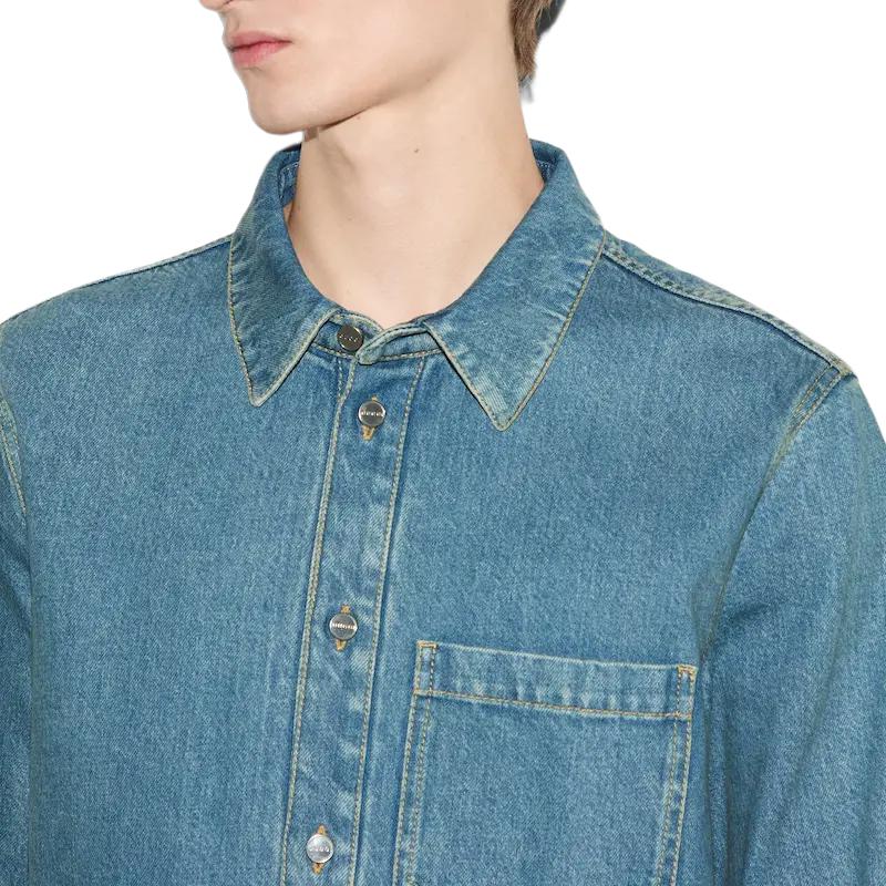 GUCCI Shirts Men's Blue Pointed Collar Moderate Denim 815657-XDC6P-4206