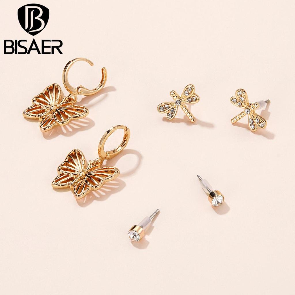 Bisaer Exquisite Butterflies & Dragonflies 3 Pair of Stud Earring Set for Women Fashion Jewelry