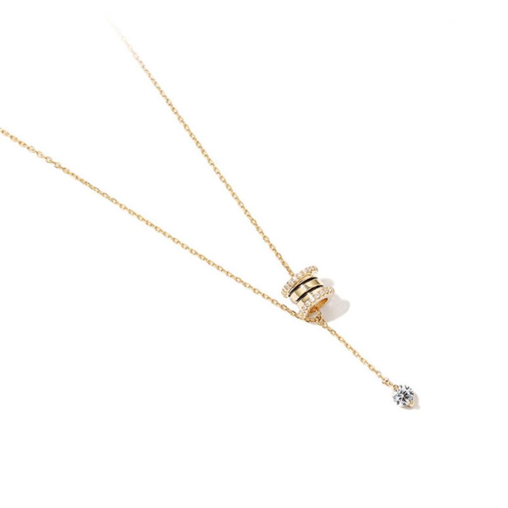 Elegant Barrel Pendant Lariat Necklace Sparkling Accent Stone Minimalist Adjustable Jewelry for Women